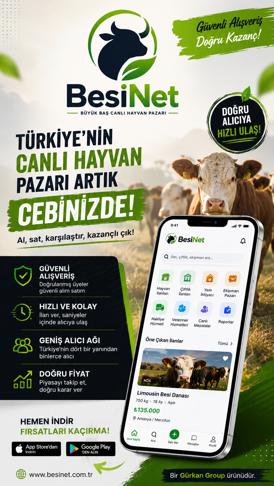 Türkiye'nin canlı hayvan pazarı artık cebinizde — BesiNet afişi